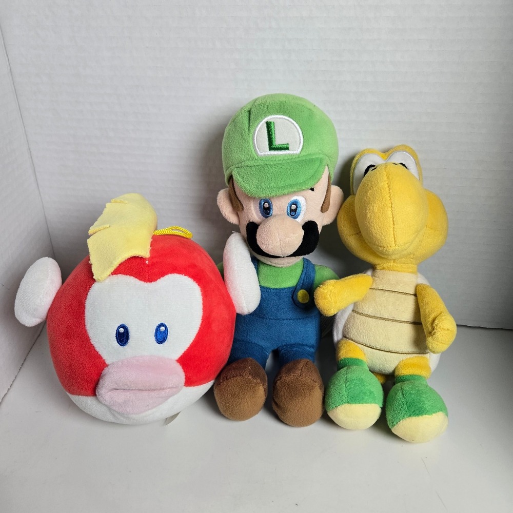 Super Mario Bros Nintendo Lot of 3 Plush Fish Koopa Luigi Little Buddy